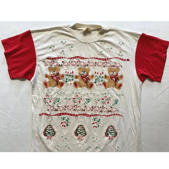 Ladies Christmas Sleep Shirt Gown Puffy Xmas Holiday Cozy Size Large Bears 1990s - Picture 2 of 10
